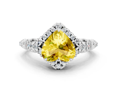 White gold Heart Cut Yellow Sapphire Solitaire Ring with Hidden Halo and Pavé Band_12