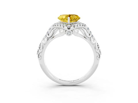 White gold Heart Cut Yellow Sapphire Solitaire Ring with Hidden Halo and Pavé Band_15