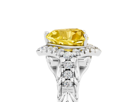White gold Heart Cut Yellow Sapphire Solitaire Ring with Hidden Halo and Pavé Band_17