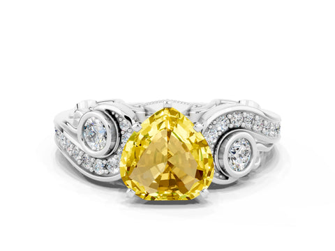 White gold Heart Cut Yellow Sapphire Solitaire Ring with Milgrain Pavé Band and Four-Prong Setting_48