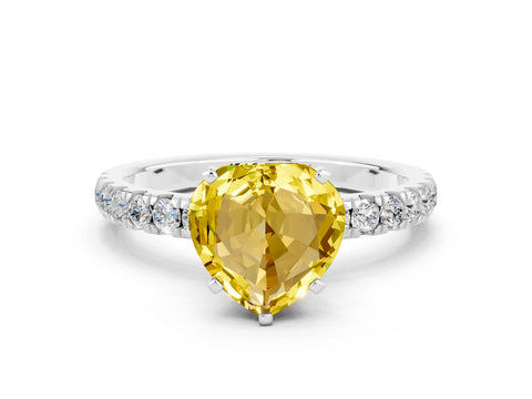 White gold Heart Cut Yellow Sapphire Solitaire Ring with Pavé Accents and Four-Prong Setting_24