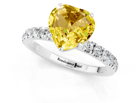 White gold Heart Cut Yellow Sapphire Solitaire Ring with Pavé Accents and Four-Prong Setting_25