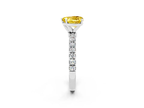 White gold Heart Cut Yellow Sapphire Solitaire Ring with Pavé Accents and Four-Prong Setting_26