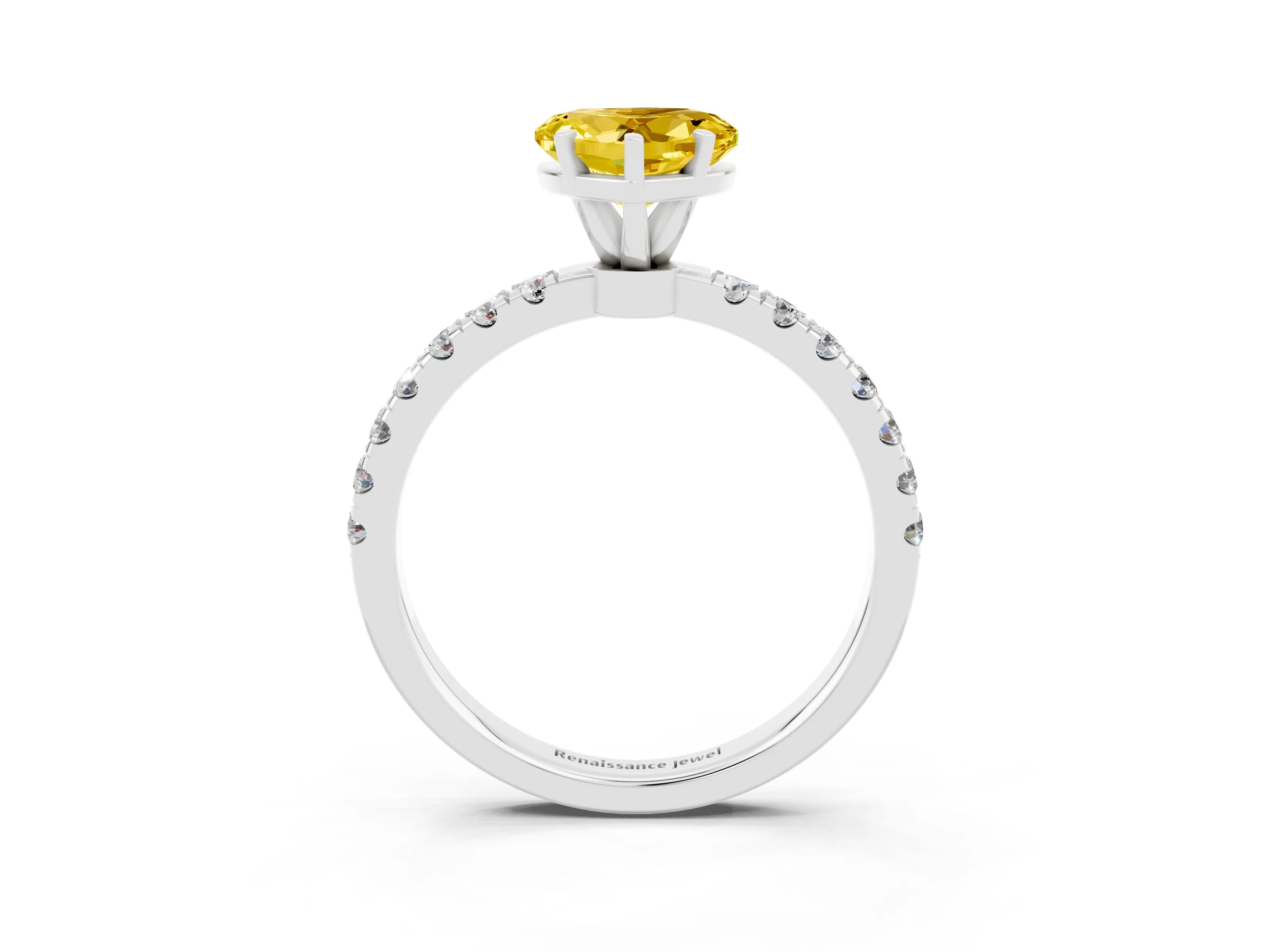 White gold Heart Cut Yellow Sapphire Solitaire Ring with Pavé Accents and Four-Prong Setting_27