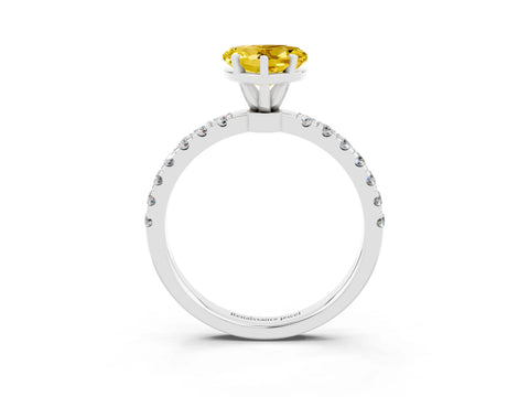 White gold Heart Cut Yellow Sapphire Solitaire Ring with Pavé Accents and Four-Prong Setting_27