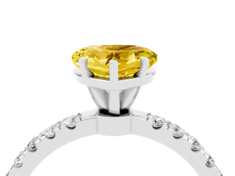 White gold Heart Cut Yellow Sapphire Solitaire Ring with Pavé Accents and Four-Prong Setting_28