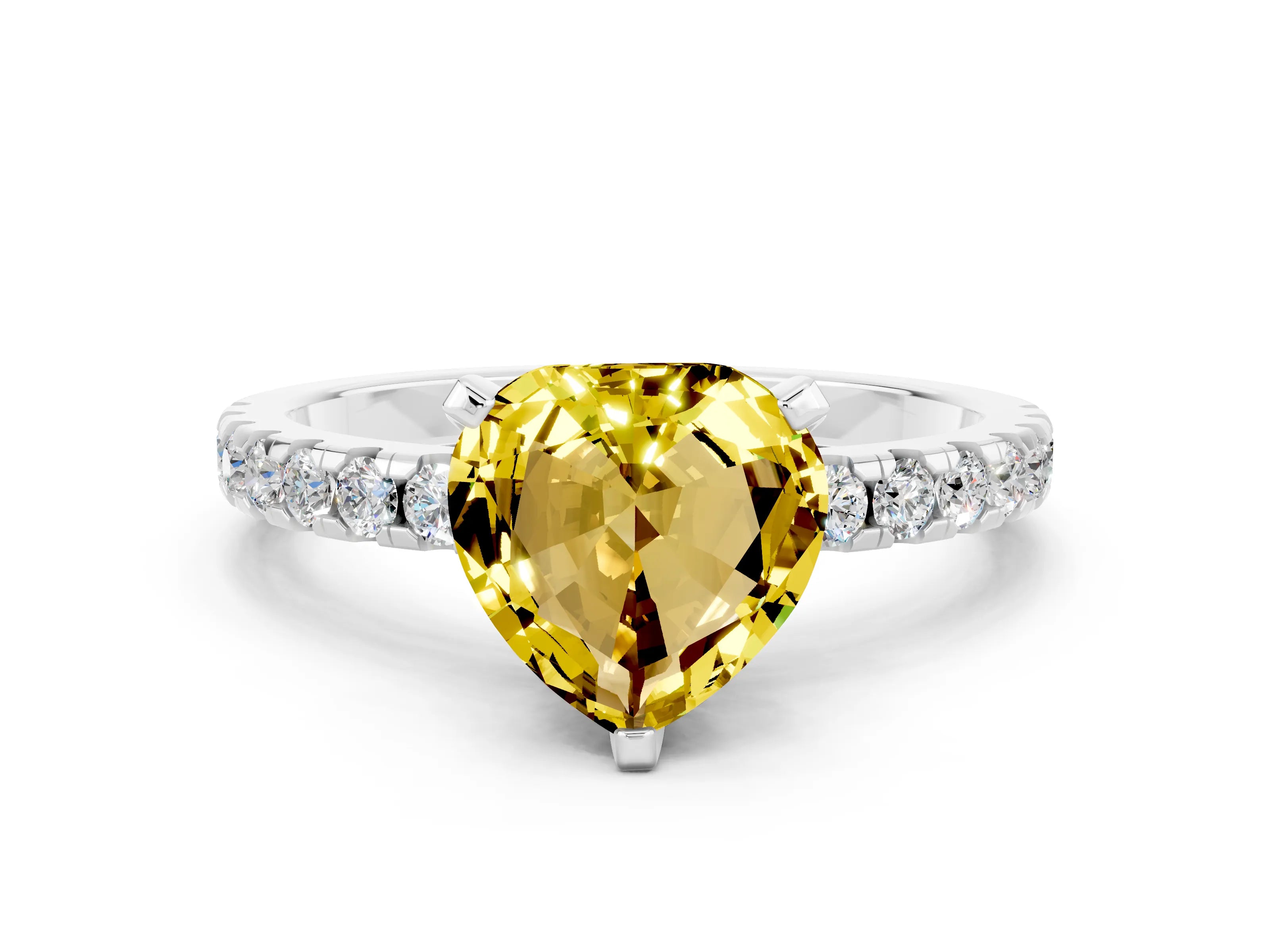 White gold Heart Cut Yellow Sapphire Solitaire Ring with Pavé Band and Four-Prong Setting_60