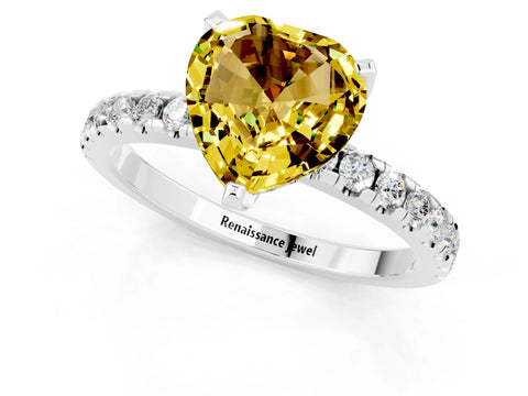 White gold Heart Cut Yellow Sapphire Solitaire Ring with Pavé Band and Four-Prong Setting_61