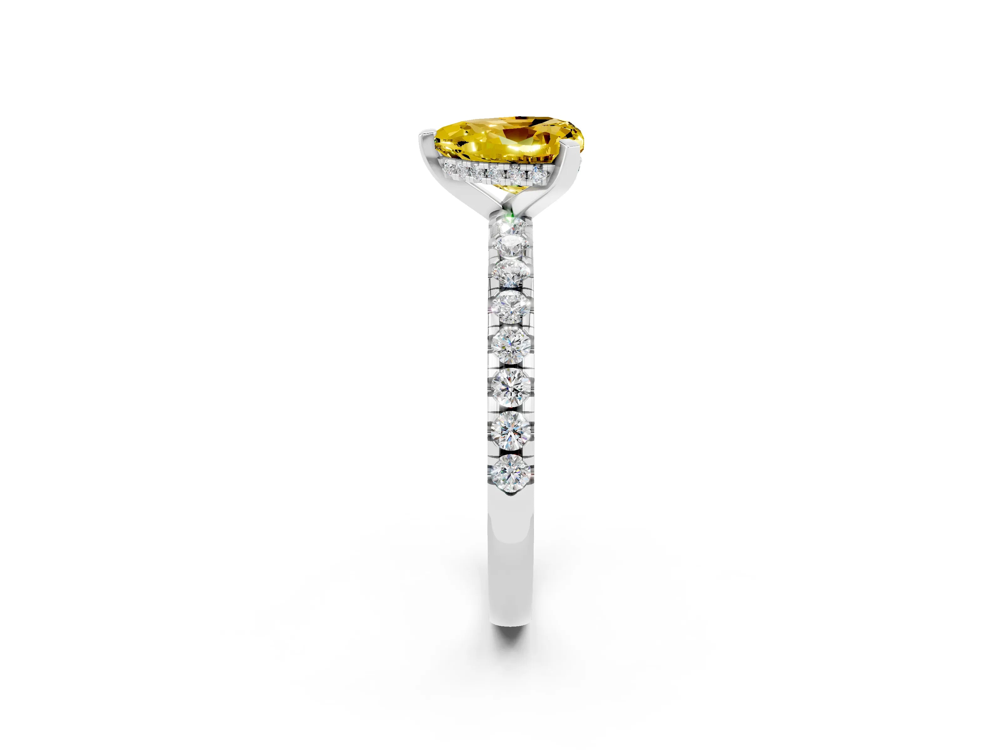 White gold Heart Cut Yellow Sapphire Solitaire Ring with Pavé Band and Four-Prong Setting_62
