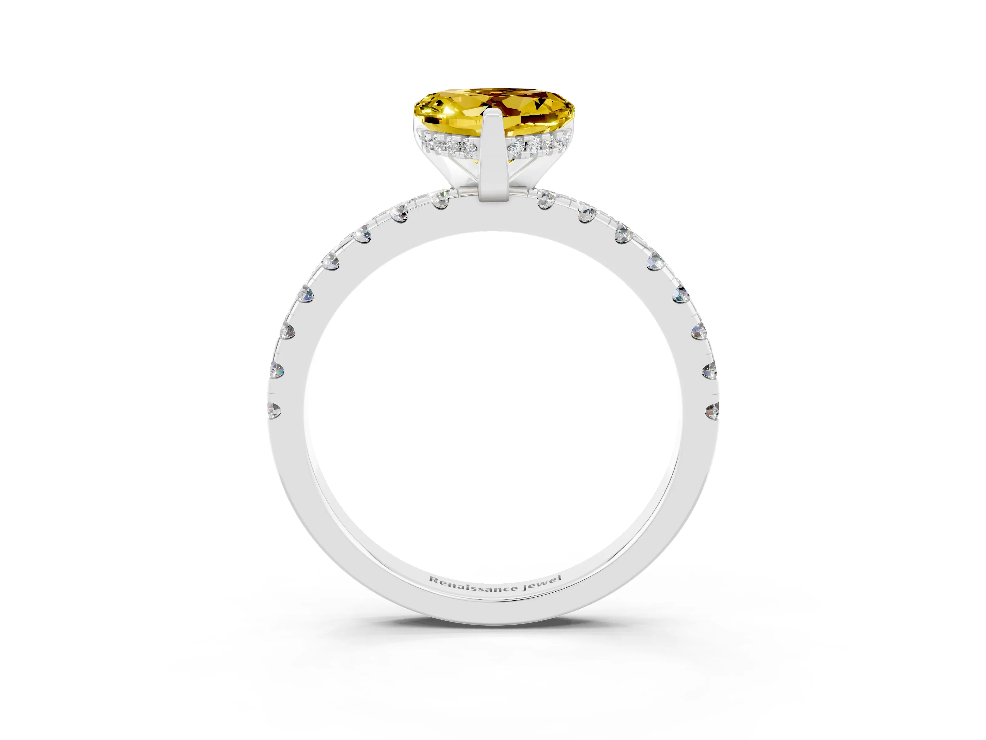 White gold Heart Cut Yellow Sapphire Solitaire Ring with Pavé Band and Four-Prong Setting_63