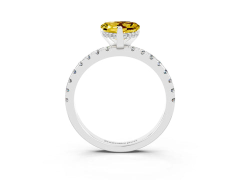 White gold Heart Cut Yellow Sapphire Solitaire Ring with Pavé Band and Four-Prong Setting_63