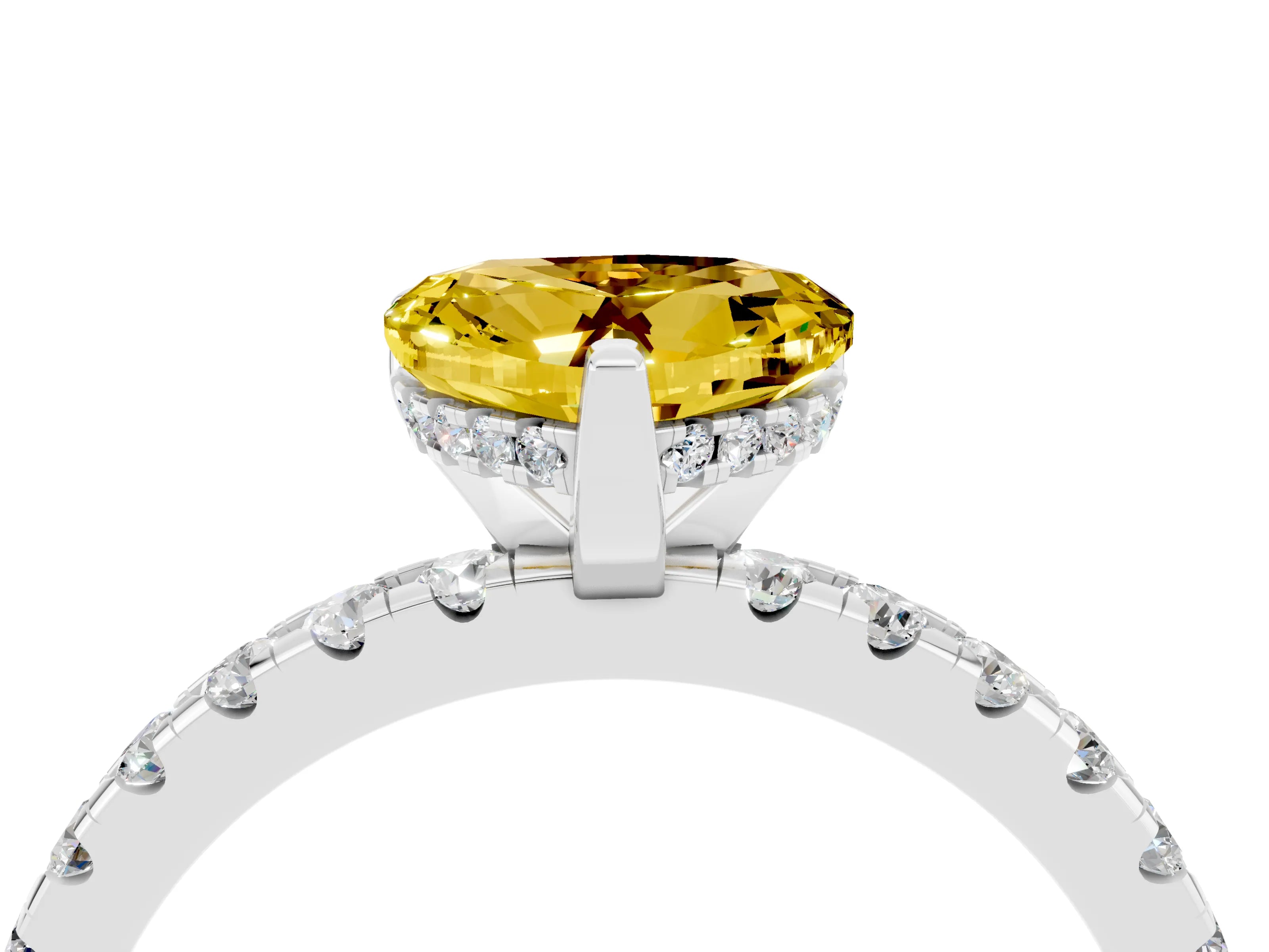 White gold Heart Cut Yellow Sapphire Solitaire Ring with Pavé Band and Four-Prong Setting_64