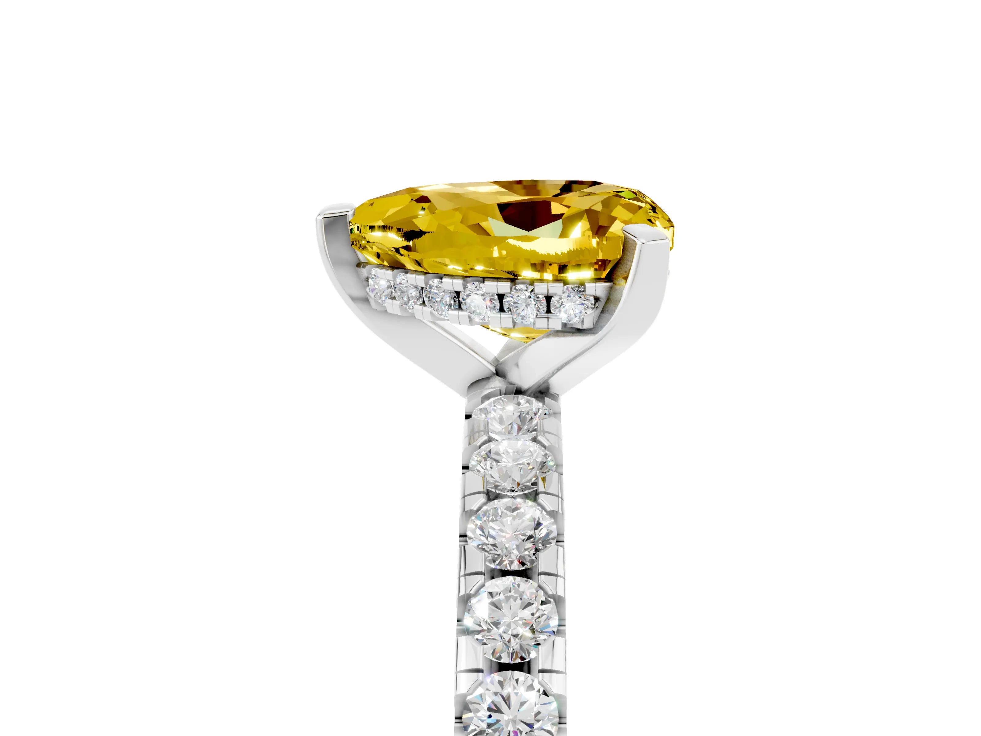 White gold Heart Cut Yellow Sapphire Solitaire Ring with Pavé Band and Four-Prong Setting_65