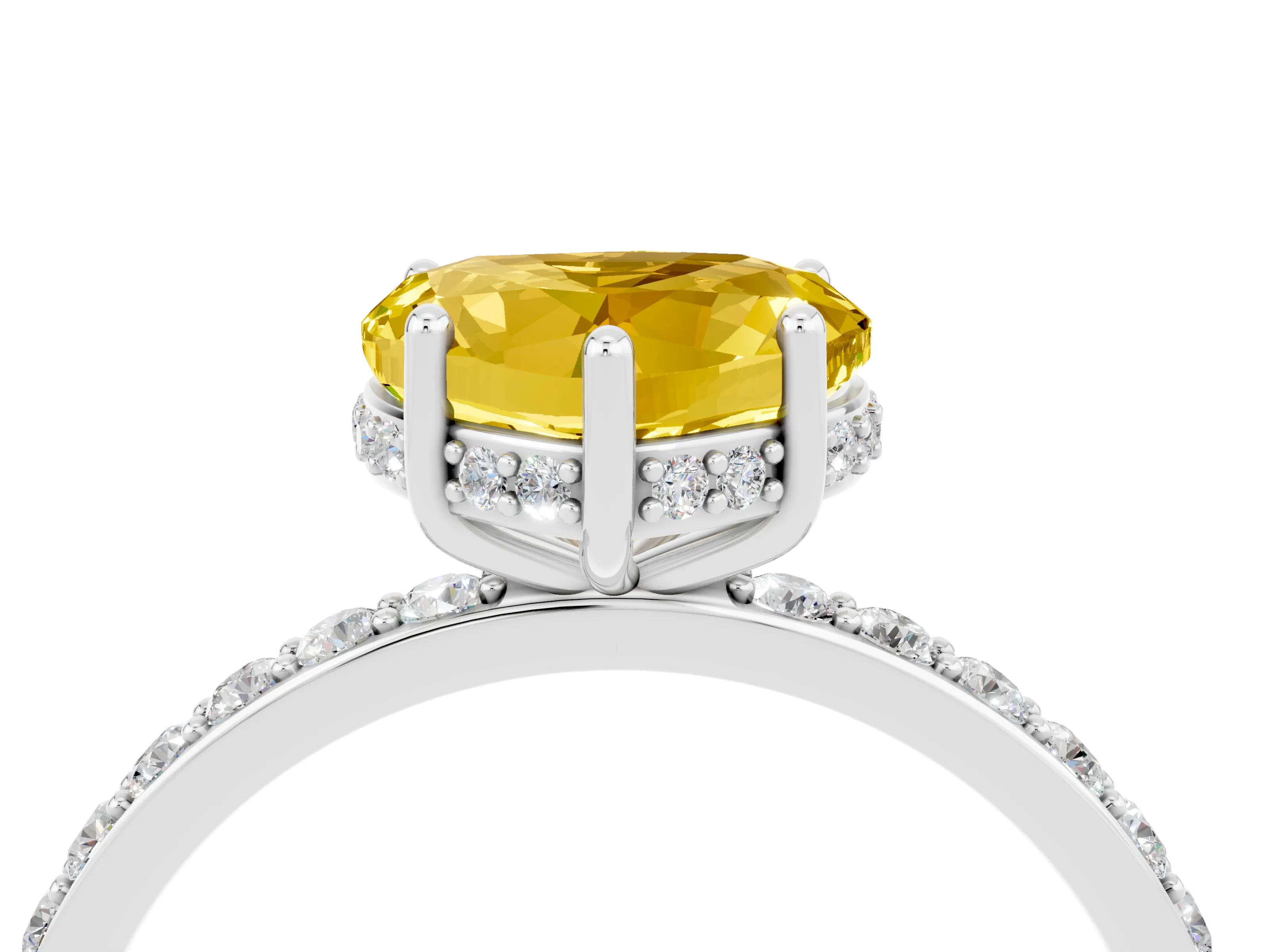 White gold Heart Cut Yellow Sapphire Solitaire Ring with Pavé Band and Hidden Halo_16