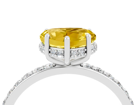 White gold Heart Cut Yellow Sapphire Solitaire Ring with Pavé Band and Hidden Halo_16