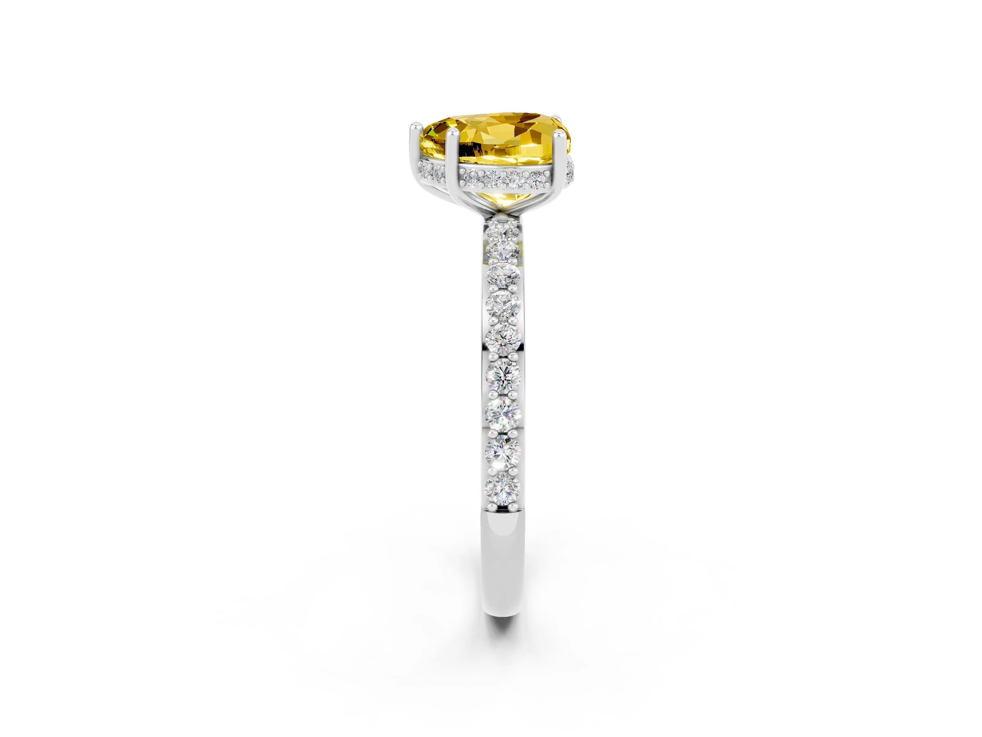 White gold Heart Cut Yellow Sapphire Solitaire Ring with Pavé Band and Hidden Halo_26