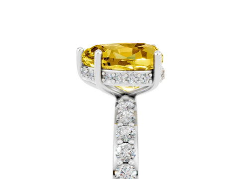 White gold Heart Cut Yellow Sapphire Solitaire Ring with Pavé Band and Hidden Halo_29