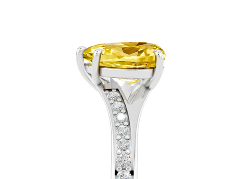 White gold Heart Cut Yellow Sapphire Solitaire Ring with Pavé Band and Prong Setting_5