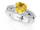 White gold Heart Cut Yellow Sapphire Solitaire Ring with Pavé and Channel Set Band_25