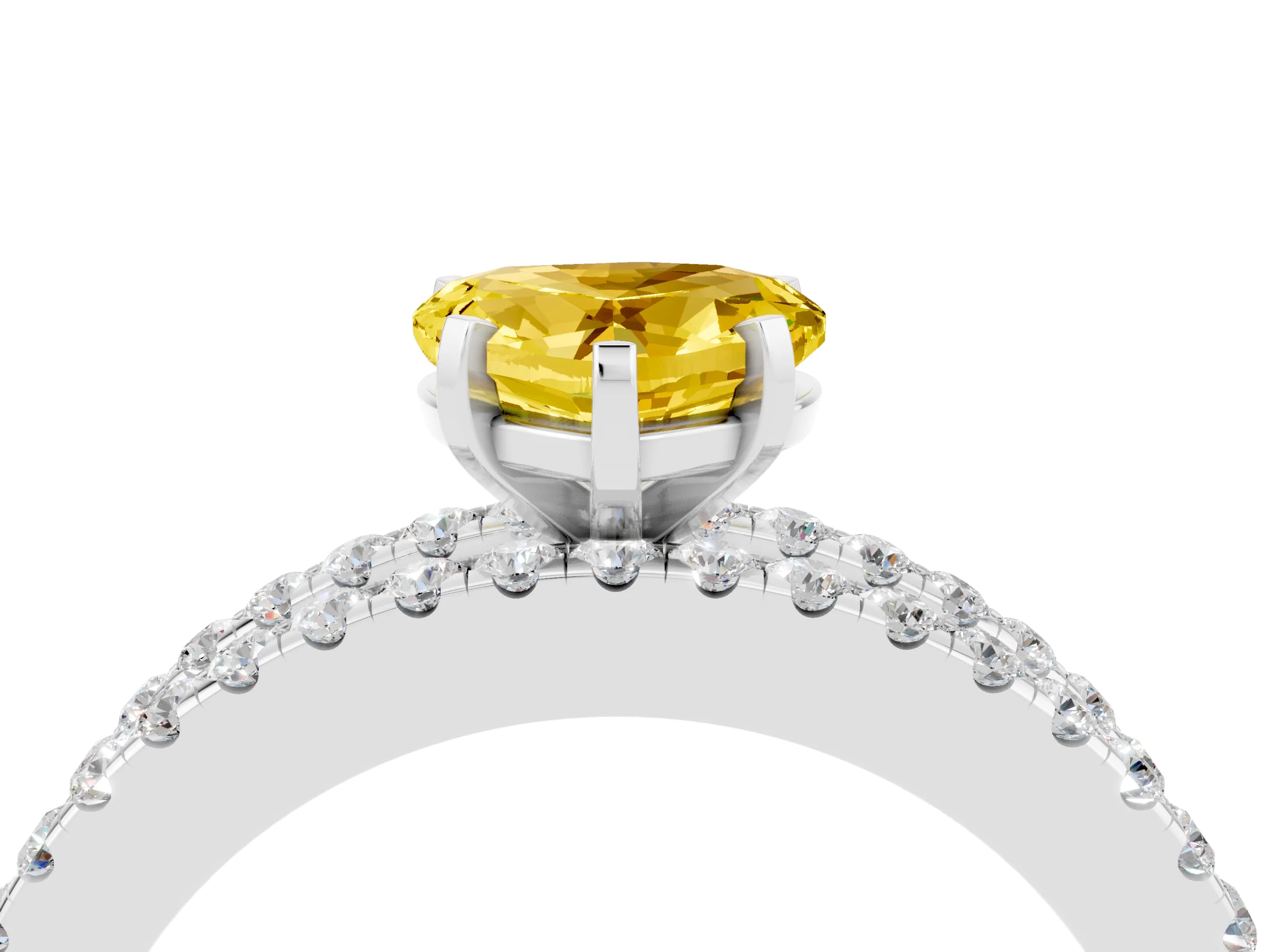 White gold Heart Cut Yellow Sapphire Solitaire Ring with Pavé and Channel Set Band_28