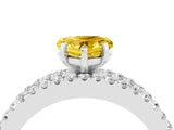 White gold Heart Cut Yellow Sapphire Solitaire Ring with Pavé and Channel Set Band_28