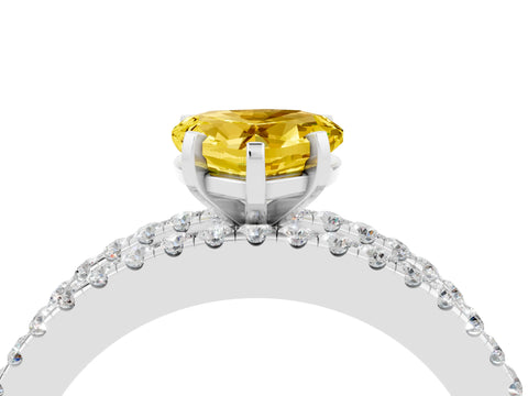 White gold Heart Cut Yellow Sapphire Solitaire Ring with Pavé and Channel Set Band_28