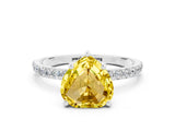White gold Heart Cut Yellow Sapphire Solitaire Ring with Pave Band and Four Prong Setting_48