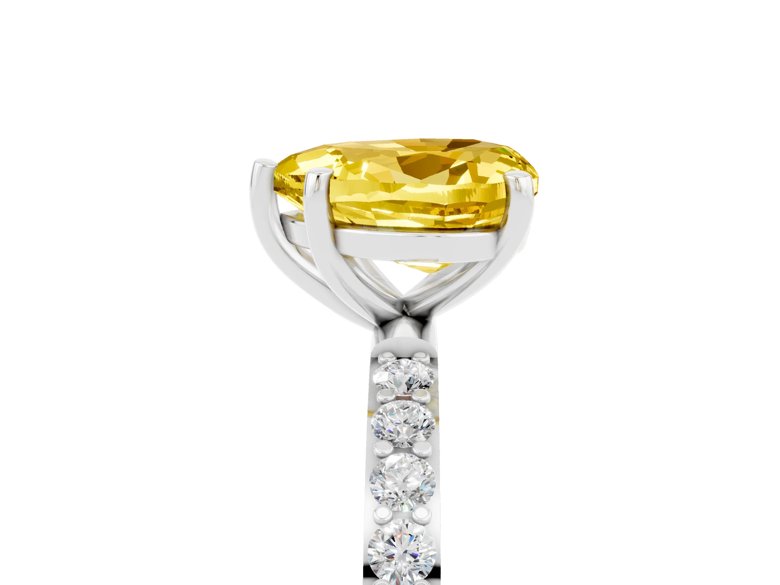White gold Heart Cut Yellow Sapphire Solitaire Ring with Pave Band and Four Prong Setting_53