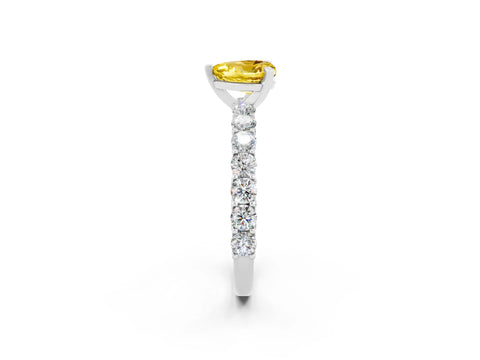 White gold Heart Cut Yellow Sapphire Solitaire Ring with Shared Prong Pavé Band and Four-Prong Setting_14