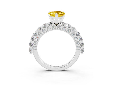 White gold Heart Cut Yellow Sapphire Solitaire Ring with Shared Prong Pavé Band and Four-Prong Setting_15