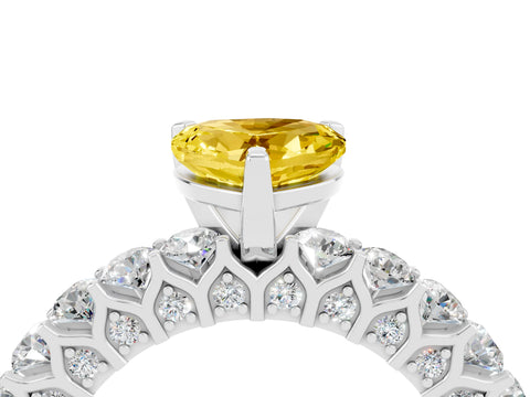 White gold Heart Cut Yellow Sapphire Solitaire Ring with Shared Prong Pavé Band and Four-Prong Setting_16