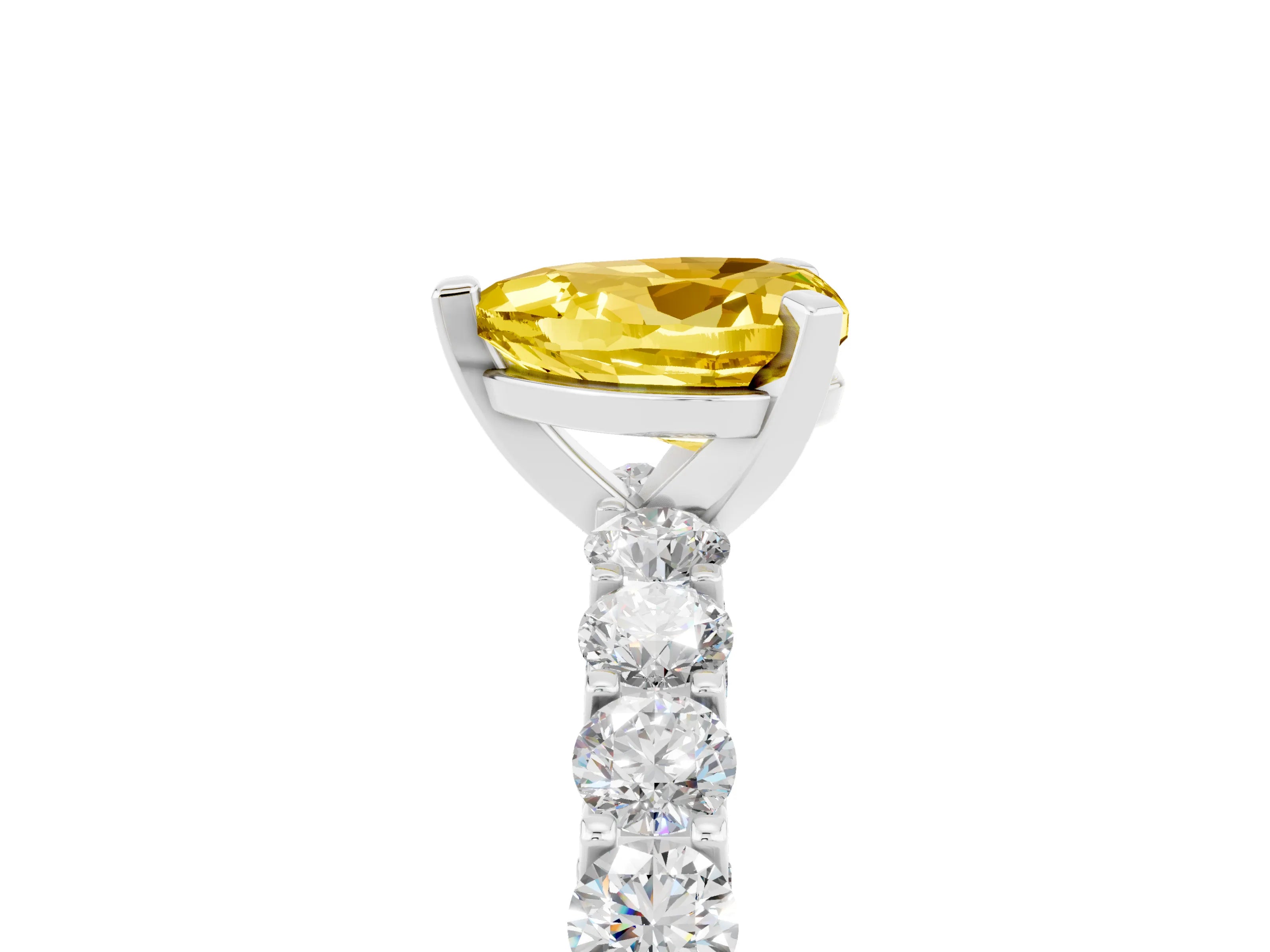 White gold Heart Cut Yellow Sapphire Solitaire Ring with Shared Prong Pavé Band and Four-Prong Setting_17