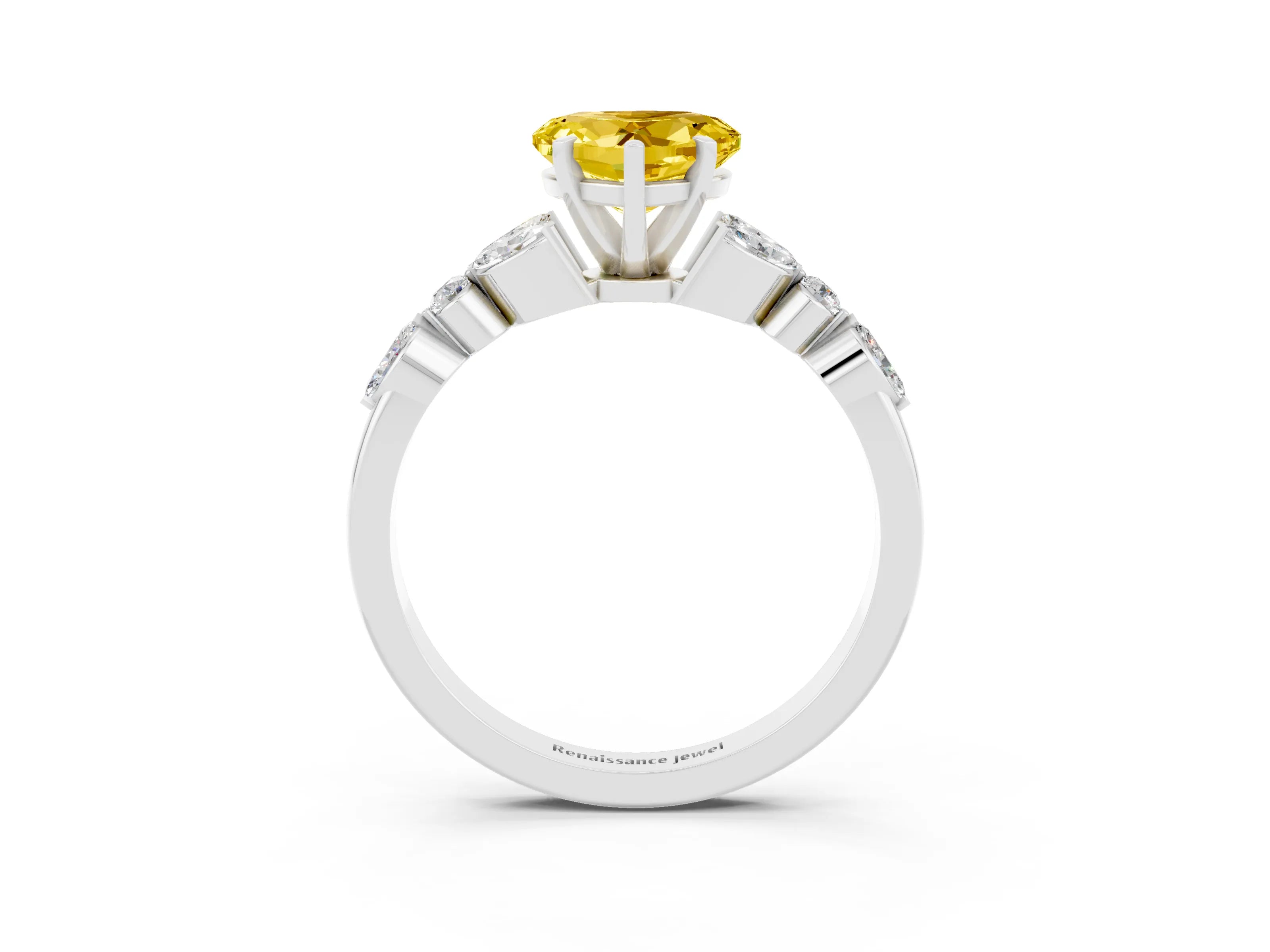 White gold Heart Cut Yellow Sapphire Solitaire Ring with Side Stones and Four-Prong Setting_27