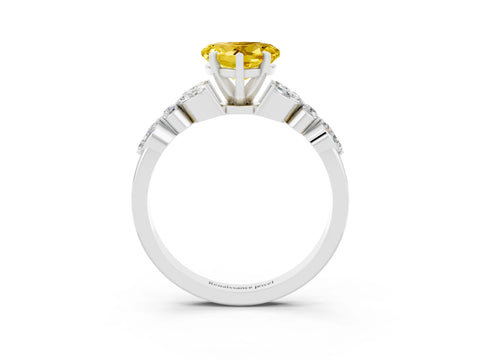 White gold Heart Cut Yellow Sapphire Solitaire Ring with Side Stones and Four-Prong Setting_27
