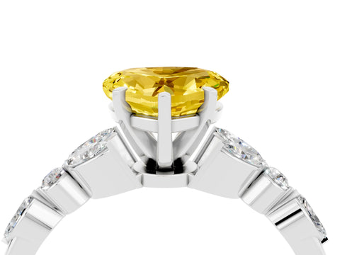 White gold Heart Cut Yellow Sapphire Solitaire Ring with Side Stones and Four-Prong Setting_28