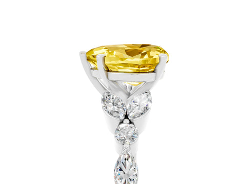 White gold Heart Cut Yellow Sapphire Solitaire Ring with Side Stones and Four-Prong Setting_29