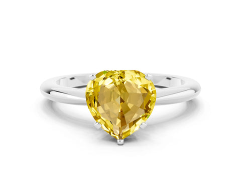 White gold Heart Cut Yellow Sapphire Solitaire Ring with Six-Prong Setting and Classic Band_12