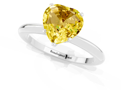 White gold Heart Cut Yellow Sapphire Solitaire Ring with Six-Prong Setting and Classic Band_1