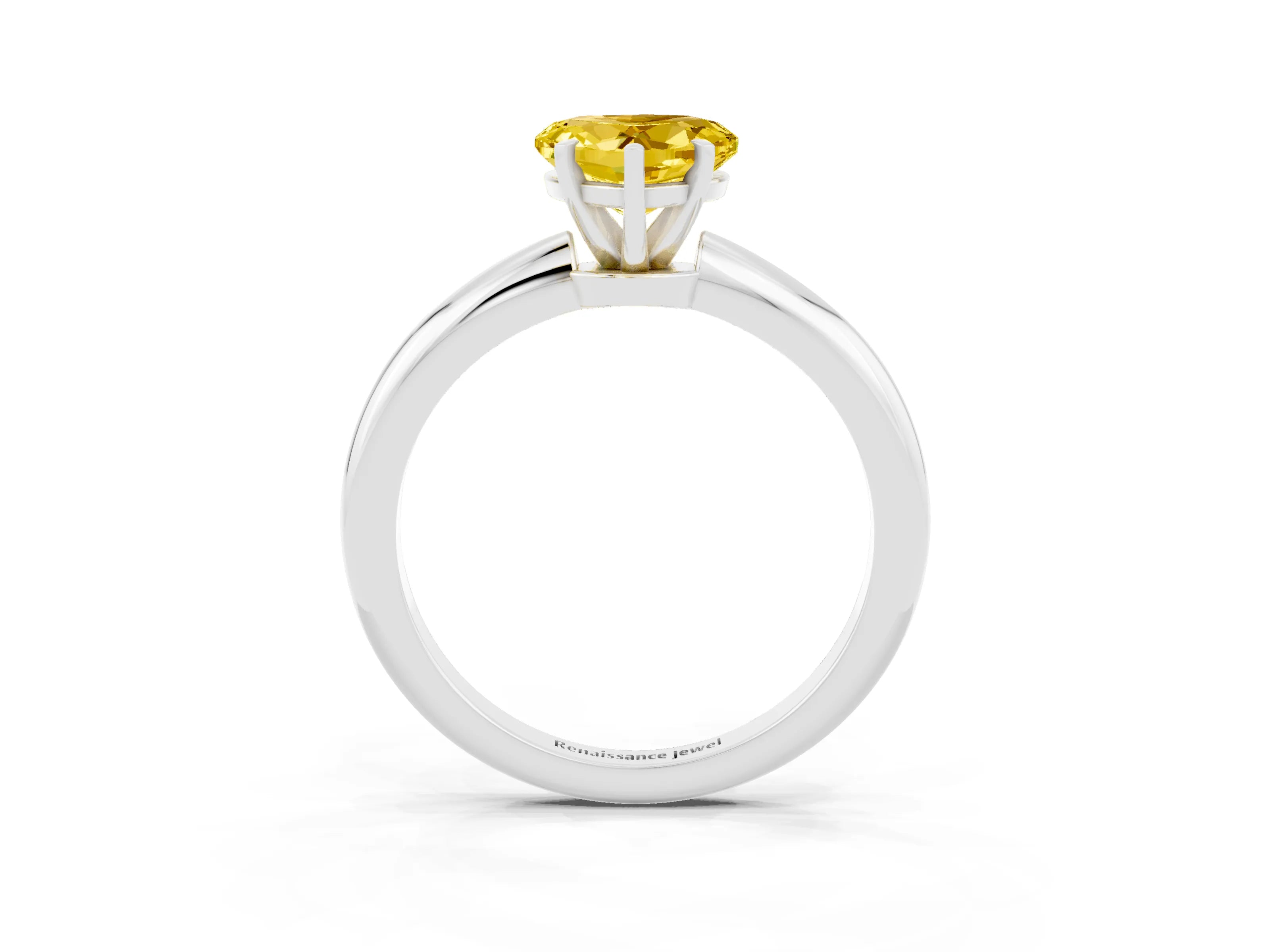 White gold Heart Cut Yellow Sapphire Solitaire Ring with Six-Prong Setting and Classic Band_3