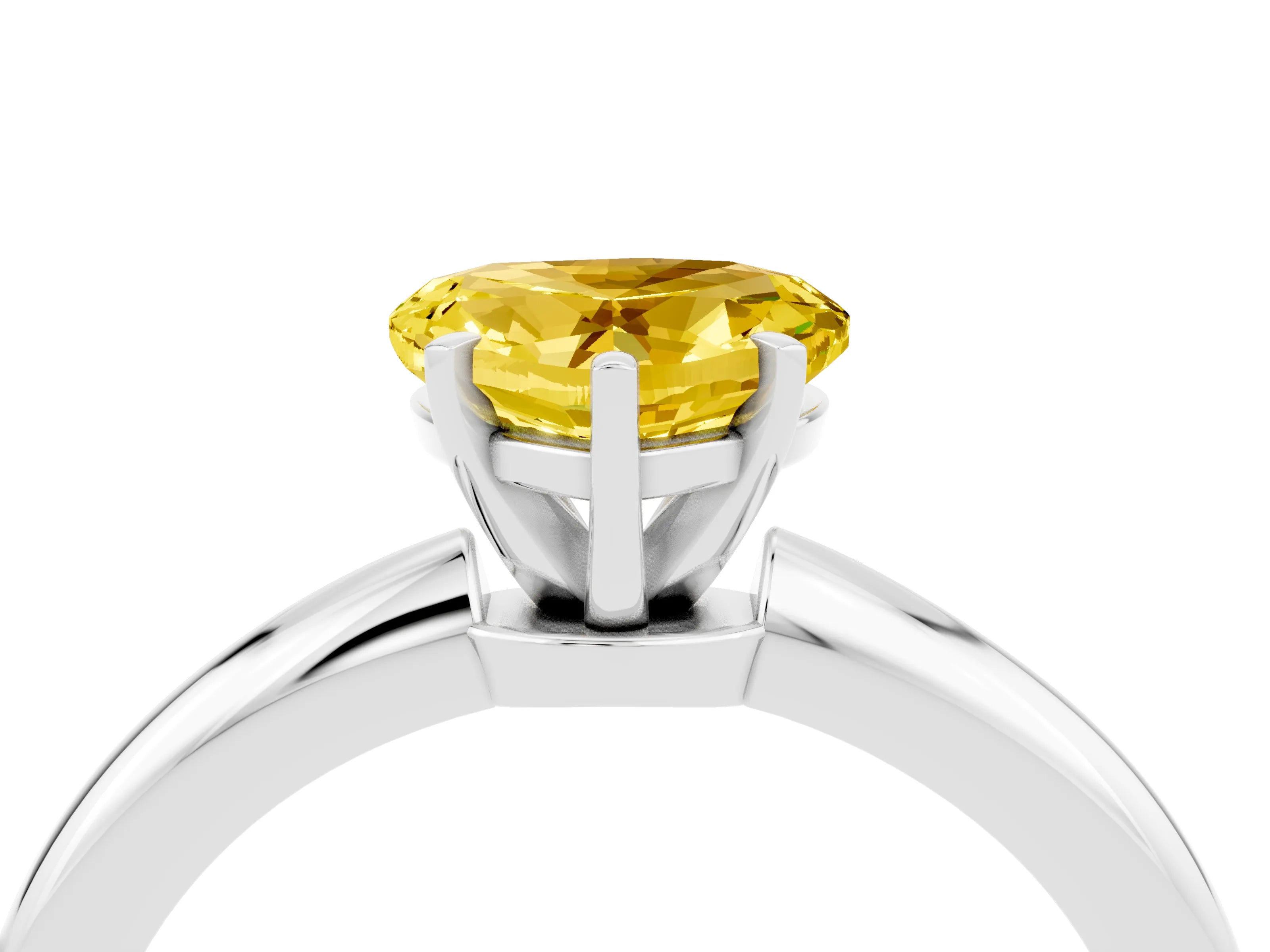 White gold Heart Cut Yellow Sapphire Solitaire Ring with Six-Prong Setting and Classic Band_4
