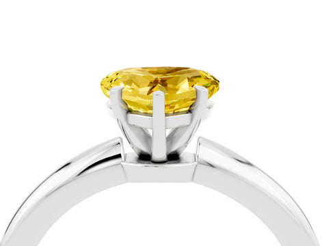 White gold Heart Cut Yellow Sapphire Solitaire Ring with Six-Prong Setting and Classic Band_4