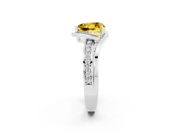 Platinum Heart Cut Yellow Sapphire Solitaire Ring with Split Shank and Prong Setting
