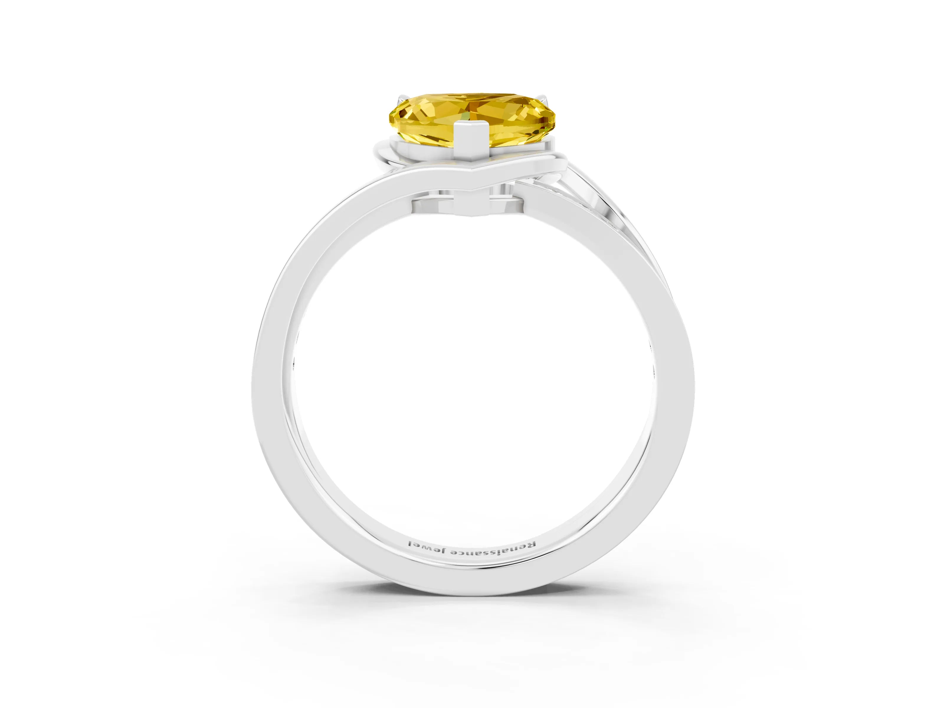 White gold Heart Cut Yellow Sapphire Solitaire Ring with Split Shank and Prong Setting_3
