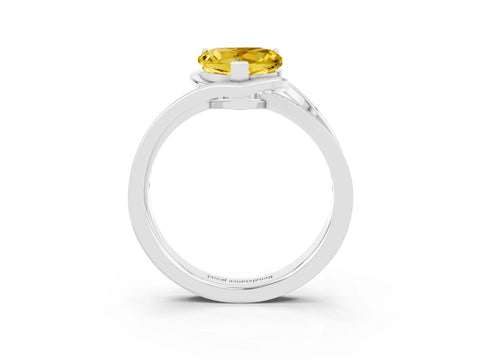 White gold Heart Cut Yellow Sapphire Solitaire Ring with Split Shank and Prong Setting_3