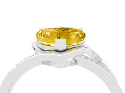 White gold Heart Cut Yellow Sapphire Solitaire Ring with Split Shank and Prong Setting_4