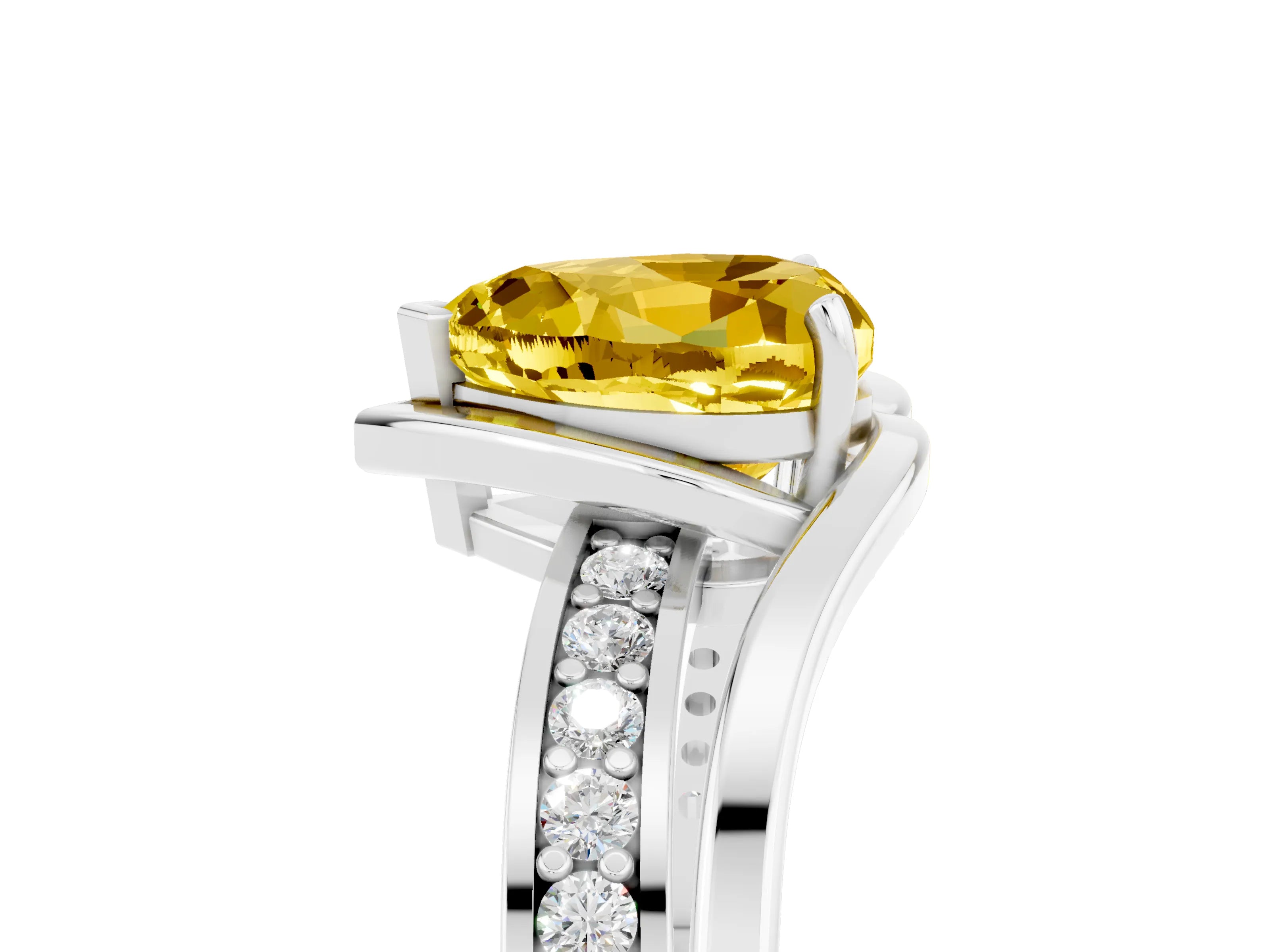 White gold Heart Cut Yellow Sapphire Solitaire Ring with Split Shank and Prong Setting_5