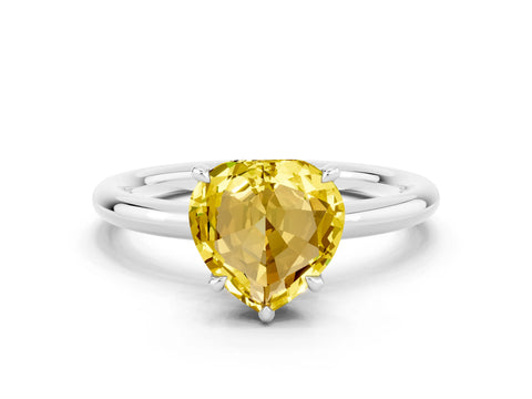 White gold Heart Cut Yellow Sapphire Solitaire Ring with Thin Band and Four-Prong Setting_24