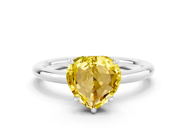 Silver Heart Cut Yellow Sapphire Solitaire Ring with Thin Band and Four-Prong Setting