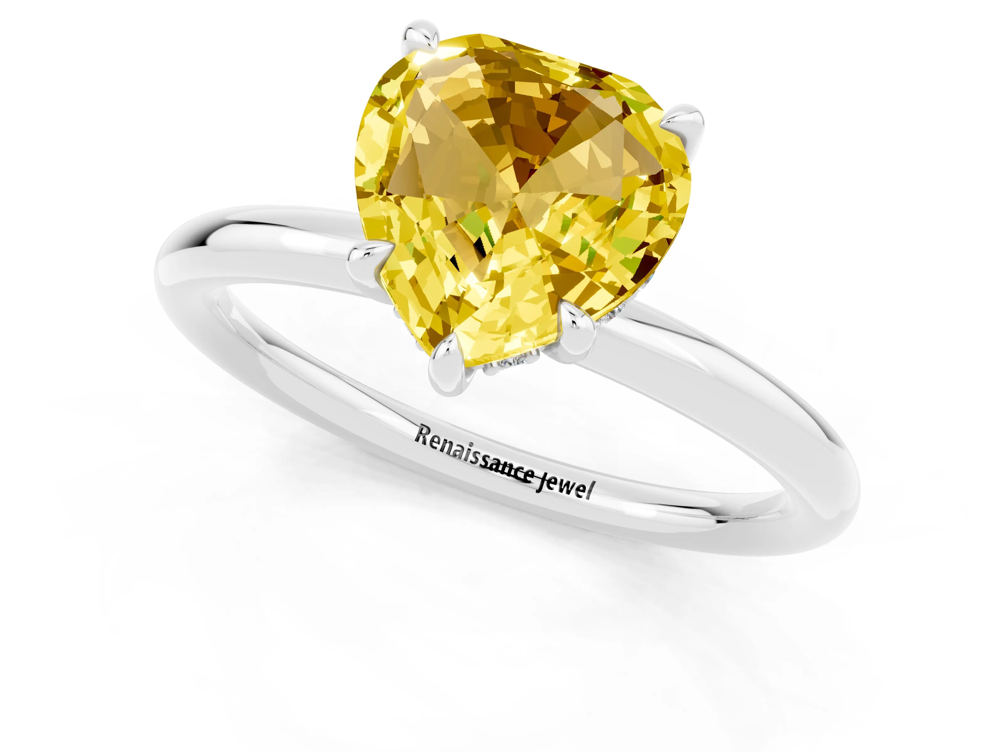 White gold Heart Cut Yellow Sapphire Solitaire Ring with Thin Band and Four-Prong Setting_25