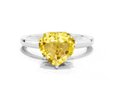 White gold Heart Cut Yellow Sapphire Solitaire Ring with Thin Band and Prong Setting_12